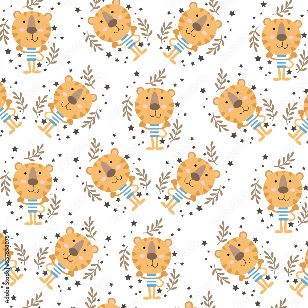Seamless pattern with cute lion animals and flowers perfect for wrapping paper Seamless pattern with cute lion animals and flowers perfect for wrapping paper