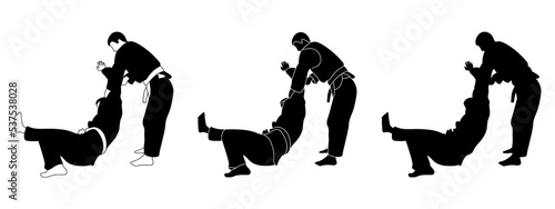 Silhouettes judoist, judoka, fighter in a duel, fight, judo sport, martial art, sport silhouettes pack