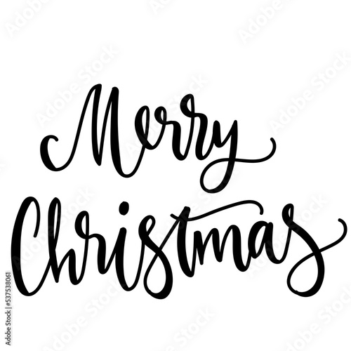 Monochrome hand lettering merry christmas doodle isolated on transparent background