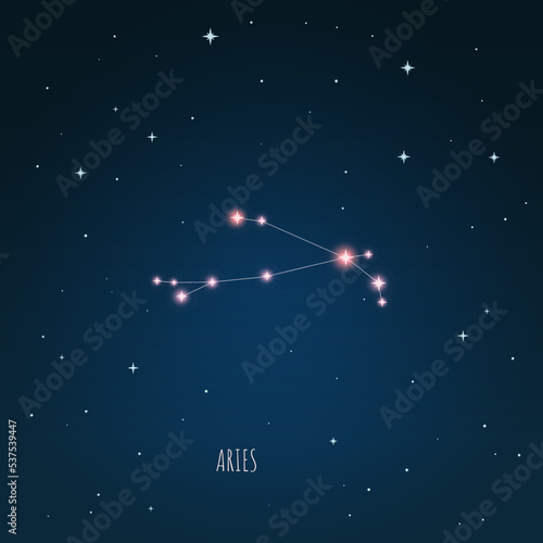 Constellation Aries on the background of starry sky. Constellation scheme collection Vector illustration	
