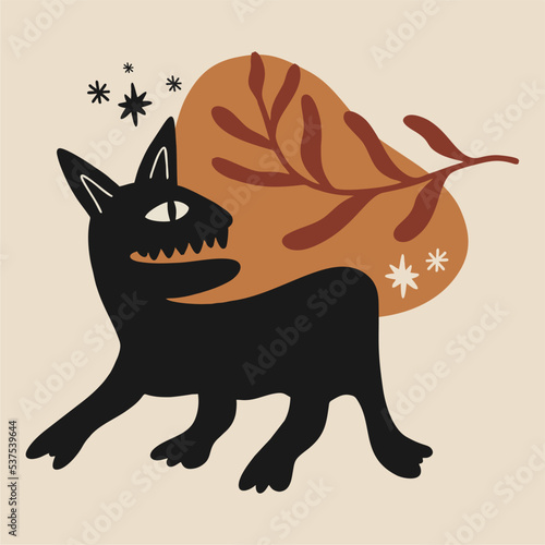 Strange creature. Abstractions and an imaginary monster. Fictional, fantasy animal. Unique boh style illustration. Perfect for poster or postcard template, trendy t-shirt design.