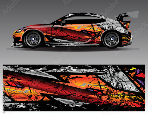 Sport Car decal wrap design vector. Graphic abstract stripe racing background kit designs for vehicle, race car, rally, adventure and livery