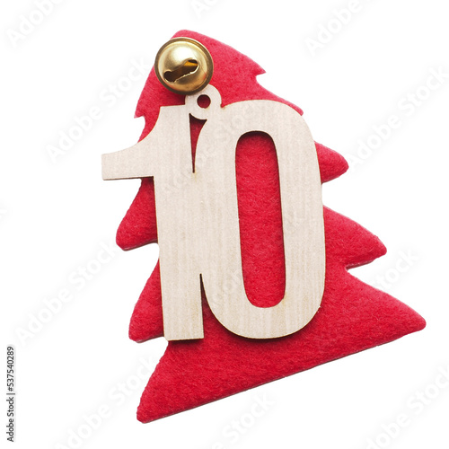 Wooden number ten, tenth December, Advent calendar, wooden number on a transparent background photo