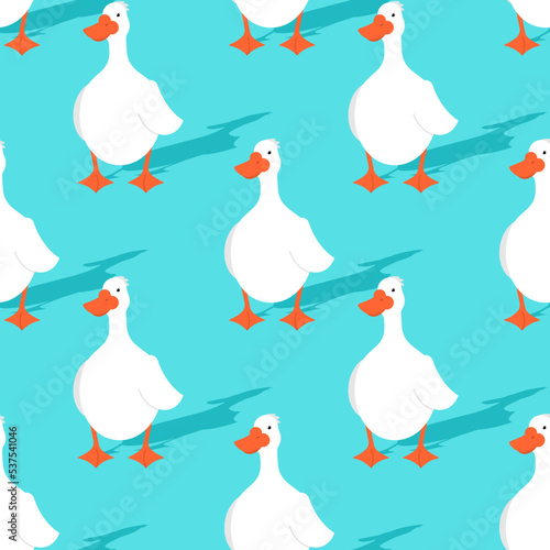White goose Pattern seamless. waterfowl  Background. Baby fabric texture