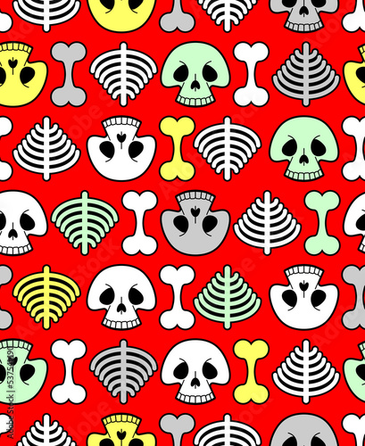 Skull cartoon Pattern seamless. funny skeleton Background. bone texture