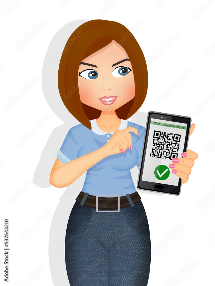 illustration of girl with covid pass illustration of girl with covid pass