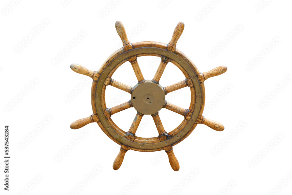 Old boat steering wheel in PNG isolated on transparent background