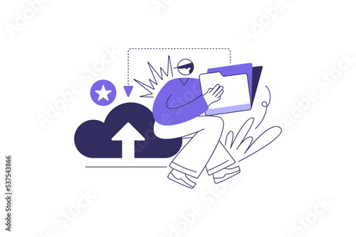 Business cloud computing, Data provision and cloud computing services for web page, banner, presentation, social media, documents, cards, posters. Vector illustration