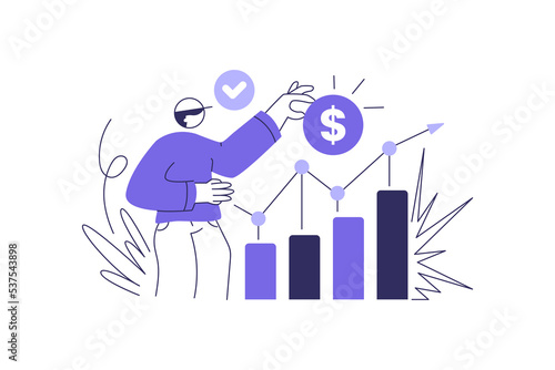 Investors with digital stock market graph, candlestick chart set. People traders investing money, finance in assets. Investment concept. Flat vector illustration isolated on white background
