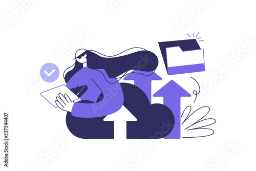 Business cloud computing, Data provision and cloud computing services for web page, banner, presentation, social media, documents, cards, posters. Vector illustration