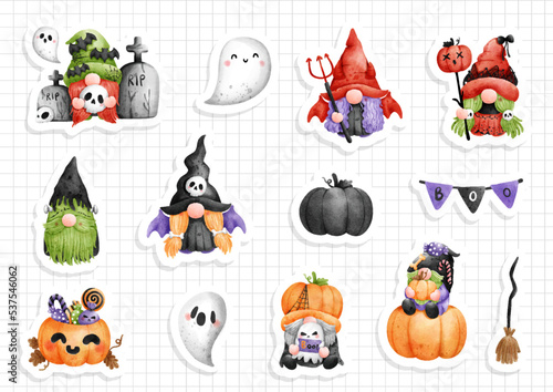 halloween gnomes sticker, halloween sticker sheet. Vector illustration