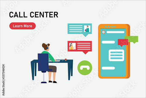Customer support - woman answering customers chatting on a cellphone vector illustration concept for banner, website, illustration, landing page, flyer, etc. © Creativa Images