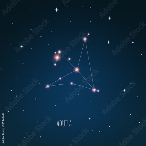 Constellation Aquila on the background of starry sky. Constellation scheme collection Vector illustration	