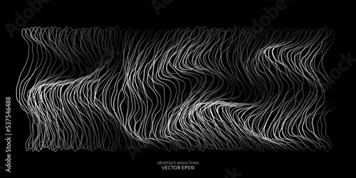 3D Vector wave doodle lines pattern smooth curve flowing dynamic white light isolated on black background for concept of technology, digital, communication, science, music