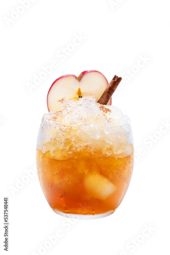 Apple cinnamon cocktail on white background. A holiday drink for celebrating the New Year and Christmas