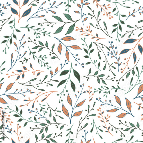 Floral twig seamless pattern design. Elegant herb
