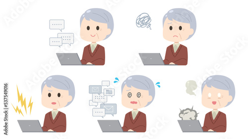 高齢男性　パソコン　イラスト