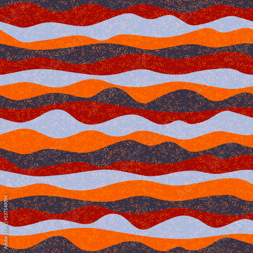 Curve multicolor wave stripes flow vector seamless pattern.