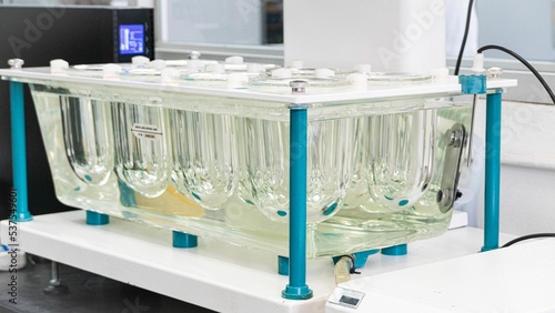 Closeup shot of a dissolution tester for scientific research