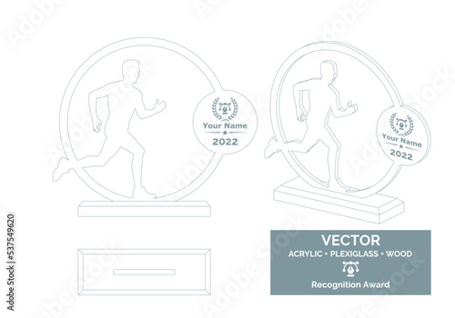 Marathon competitions trophy vector template, Marathon runner trophy template, Marathon championship recognition award, Best runner award