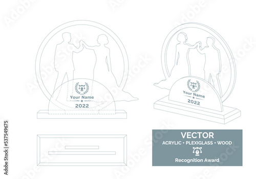 Wedding trophy vector template, Bride and groom trophy template. 