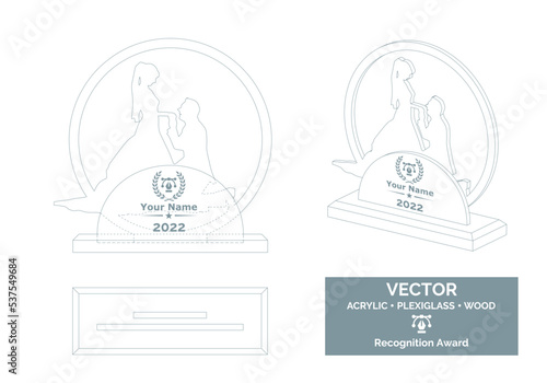 Wedding trophy vector template, Bride and groom trophy template. 