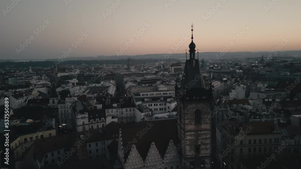 Cinematic Aerial Blue hour Prague Czech Republic new town bird view Cinematic Aerial Blue hour Prague Czech Republic new town bird view