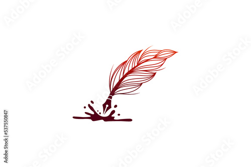 Quill pen logo with ink splash