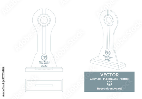 Gear Trophy Vector Template, Engineer trophy Distinction Award, Mechanic Recognition trophy Award