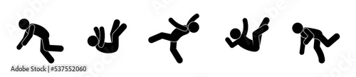 falling man icon, stick figure people slipped, accident illustration