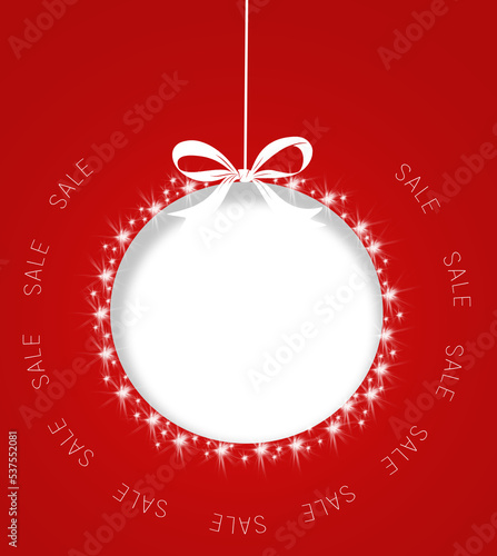 Transparent ball on a red background. Discounts, sale.