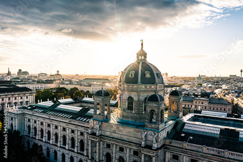 Aerial Drone Photo - Beautiful Vienna at Sunrise. Museum of Art History featured "Kunsthistorisches"