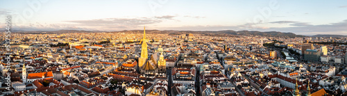 Aerial Drone Photo - Sunrise over St. Stephens Cathedral. Vienna, Austria