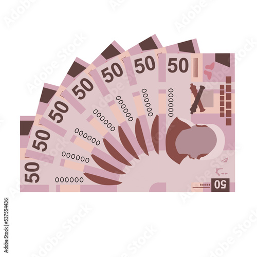 Mexican peso Vector Illustration. Mexico money set bundle banknotes. Paper money 50 MXN. Flat style. Isolated on white background. Simple minimal design.