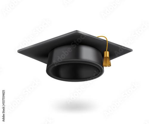 Black graduation cap. Success education concept. 3d vector icon isolated on white background