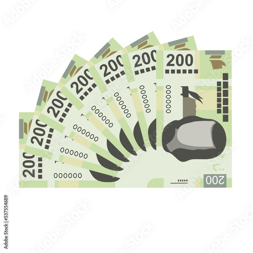 Mexican peso Vector Illustration. Mexico money set bundle banknotes. Paper money 200 MXN. Flat style. Isolated on white background. Simple minimal design.