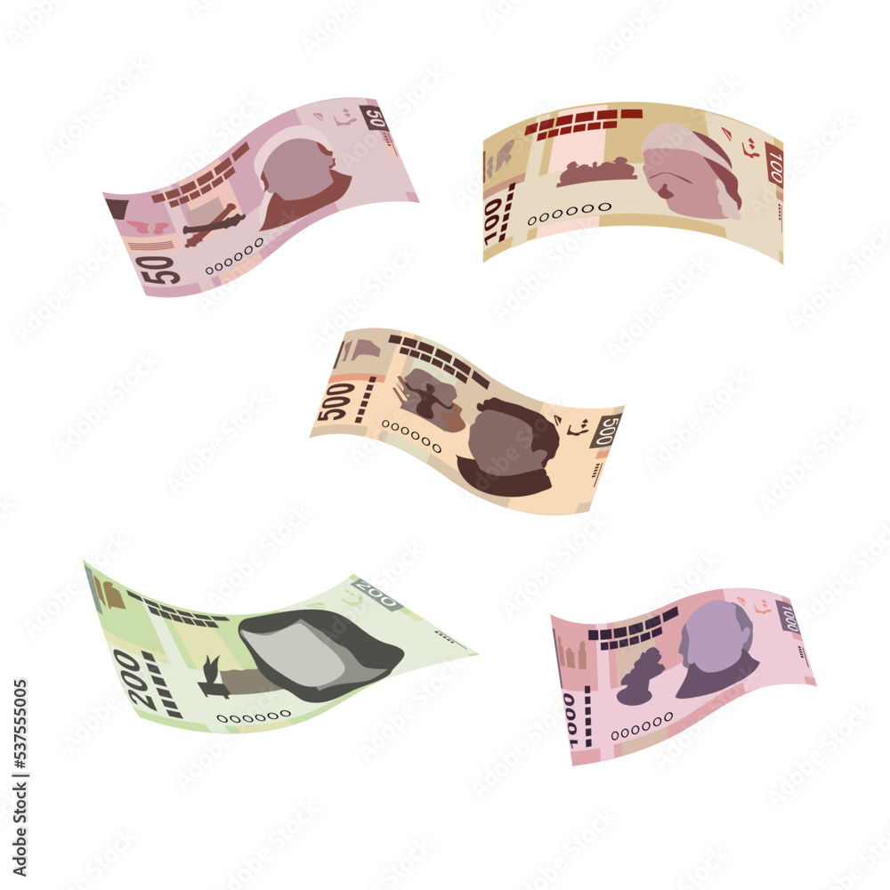 Mexican peso Vector Illustration. Mexico money set bundle banknotes