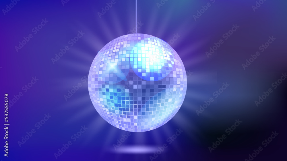 Bright glowing red disco ball. Vector 3d banner with copy space Bright glowing red disco ball. Vector 3d banner with copy space