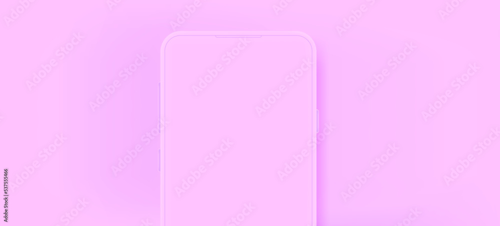 Modern pink mobile phone with blank screen. 3d vector banner template with copy space Modern pink mobile phone with blank screen. 3d vector banner template with copy space