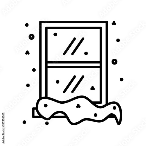 Window icon with snow pile and rain in black outline style