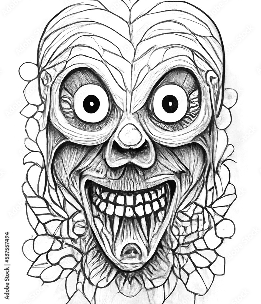 About Scary Faces Coloring Pages Horror Theme Graphic Stock ...