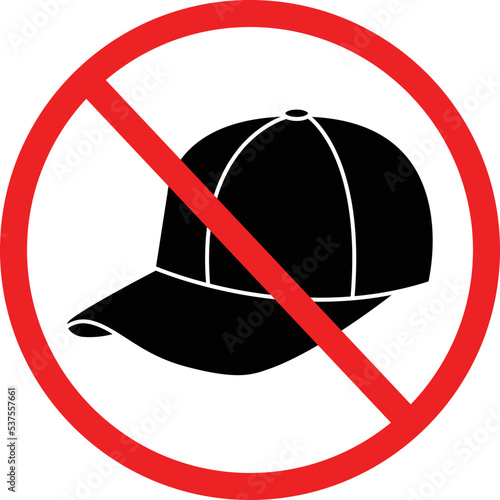 No hat prohibition sign on white background. No cap symbol. Warning no hat sign. flat style.