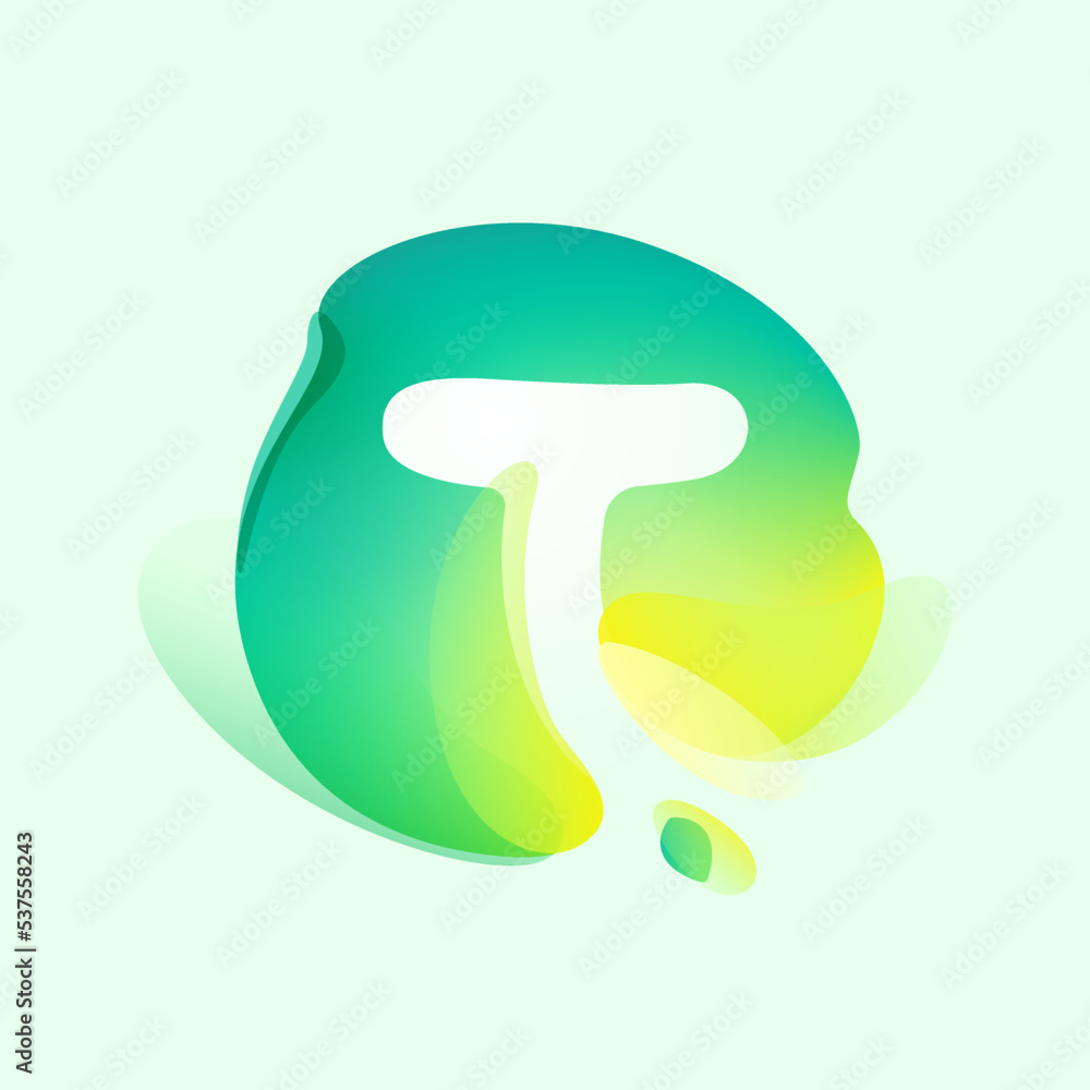 T letter logo in eco gradient splash blot with green leaf. Negative space environment friendly icon. Illusion effect emblem. T letter logo in eco gradient splash blot with green leaf. Negative space environment friendly icon. Illusion effect emblem.