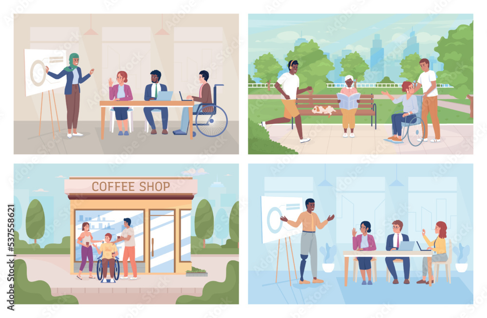 Work and life balance 2D vector isolated illustration set. Inclusion ...