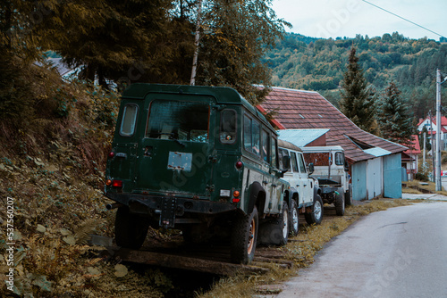 old offroad cars in the mountains