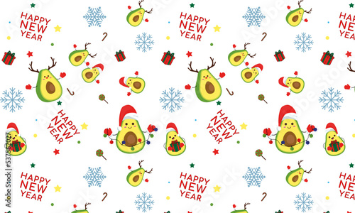 Christmas pattern with avocados, garlands, Christmas sweets, snowflakes. cute pattern for the new year