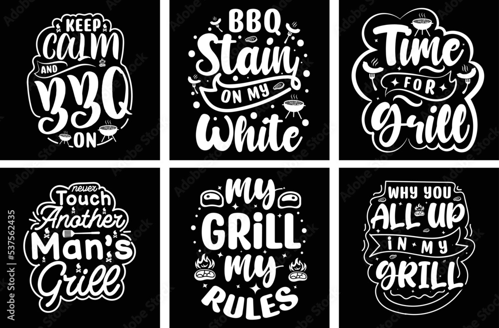 Fototapeta premium Barbeque T shirt design bundle. Barbeque Vector Graphics. Barbeque Grill Typography. BBQ SVG Bundle