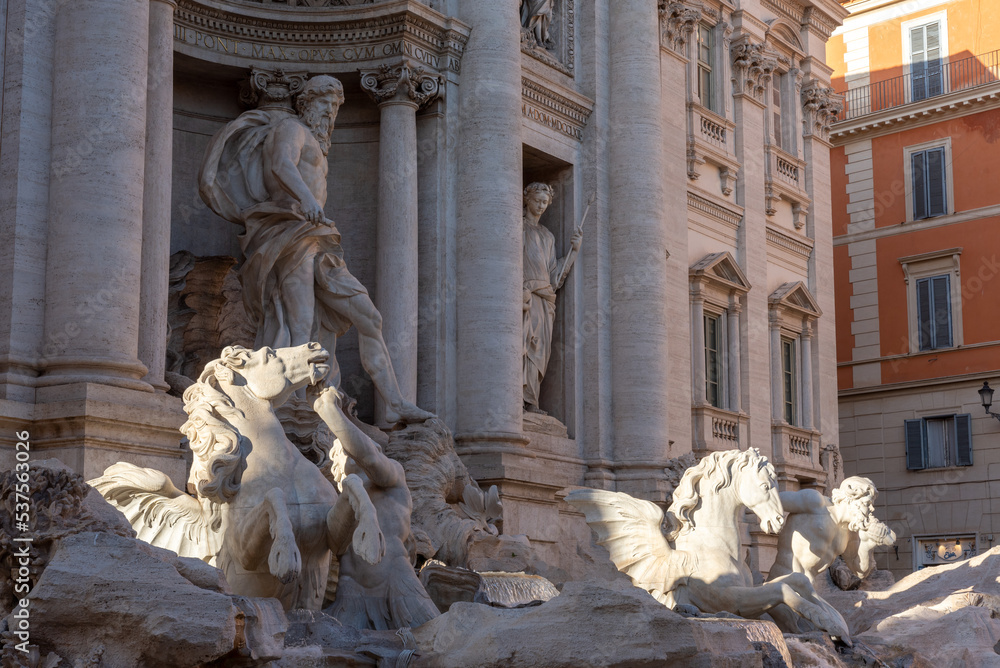 The Trevi's Funtain, in the Center of Rome, At Sunset with Parts of it Illuminated By the Sun The Trevi's Funtain, in the Center of Rome, At Sunset with Parts of it Illuminated By the Sun