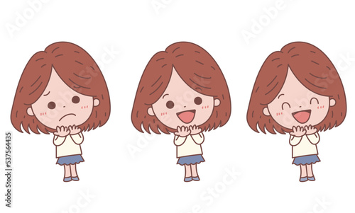 おかっぱの女の子　表情バージョンセット