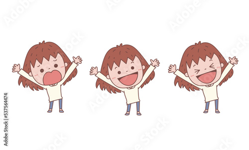 バンザイをする女の子　表情バージョンセット